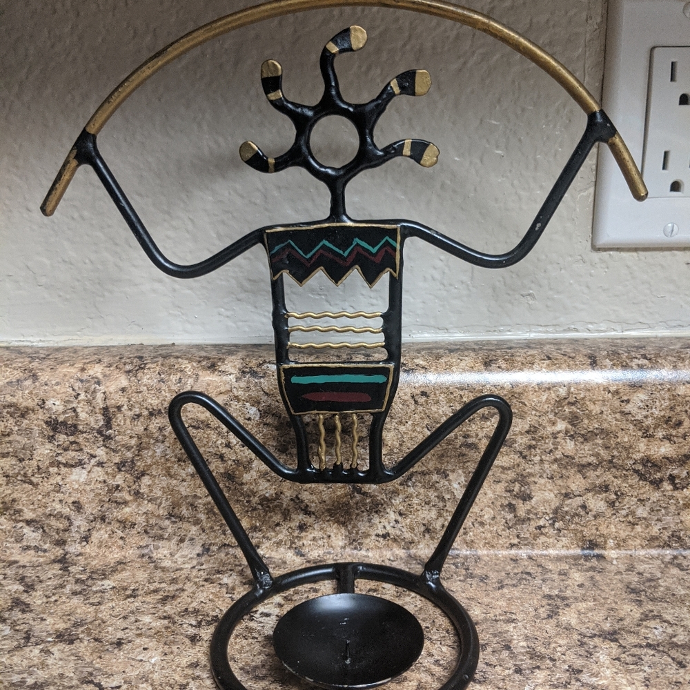 Abstract Tribal Warrior Metal Candle Holder